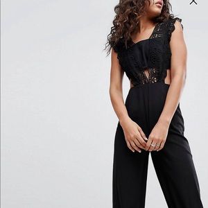 ASOS TALL black lace jumpsuit with wide leg